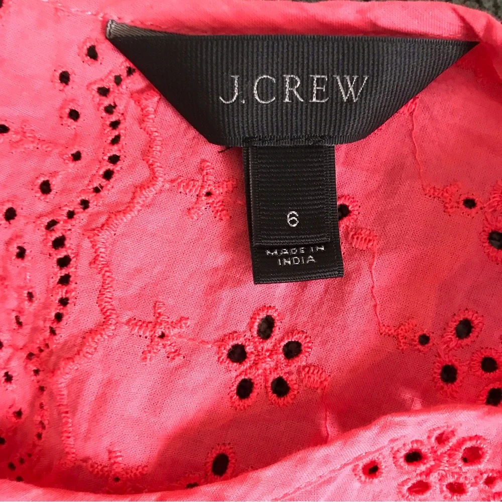 J. Crew Coral Floral Eyelet Tiered Shift Dress Womens Size 6 Peasant Coquette